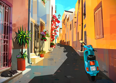 Lazy Day cat colourful illustration italy lazy print street sunny vector warm