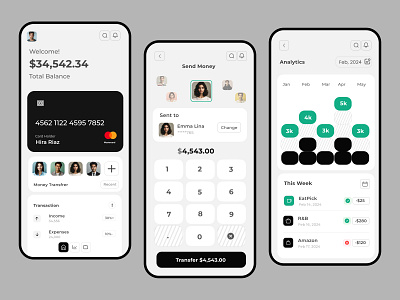 Finance Mobile App animation app black design calender cards charts cleandesign creative design design 2024 figmadesign logo minimal design mobile app mobile ui moderndesign sleek design ui uidesign uxui