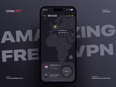 UniteVPN APP - Dark Version 🔥 browser button connect connecting creative dark design disconnect mobile mobile app network privacy proxy security server trend ui uidesign uiux vpn