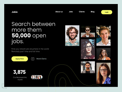 Job Landing page design dark ui dark website design design interface job hunt landing landing page design landing page ux ui design landings minimal ui uiux ux web web designer webs website website design website ui design website ux