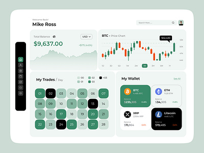 Cryptocurrency Dashboard bitcoin btc calender crypto crypto dashboard crypto exchange crypto trading crypto wallet cryptocurrency dark theme dashboard design etherium landing page minimal ui ui design user interface ux website