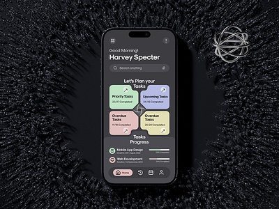 Task Management Mobile App android app app design clean dark theme dashboard design interface iphone minimal mobile mobile app mobile app design project management task management task management app ui user interface ux uxui