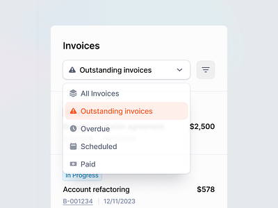 Invoice App Menu pt.2 app clean design dropdown form input interface invoice menu minimal product saas select selector sidebar ui ui design ux ux design web