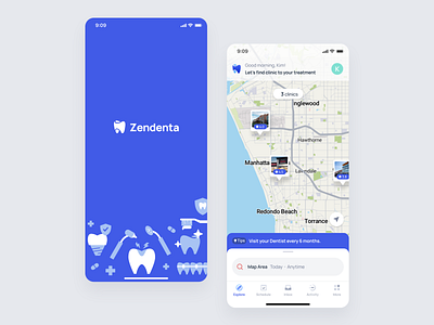 Zendenta - Splash and Home Screens in the Patient Mobile App app dental clinic dentist ehr emr healthcare hospital management medical records mobile mobile design patient product design saas saas dental saas design ui ux