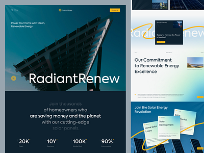 RadiantRenew - Solar Panel Website bioenergy clean design footer gradient header landing page layout minimalist new energy product solar panel ui ui design uiux ux ux design web design website