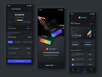 Credly - Fintech Mobile App application banking app branding credit card financial app fintech app fintech mobile graphic design illustration mobile mobile app design mobile app minimal mobile banking mobile design mobile home mobile onboarding popular mobile product design ui ux