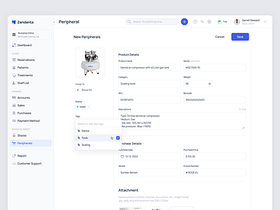 Zendenta - Adding New Peripherals for a SaaS Dental Clinic clinic dental dentist ehr emr hospital management medical records peripherals product design saas saas dental saas design supply tools ui ux web app web design