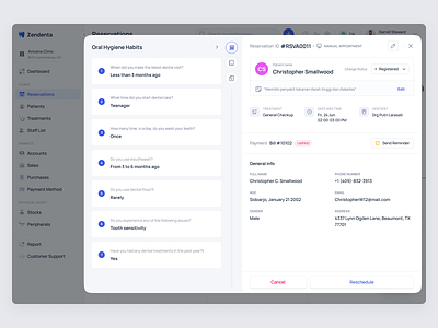 Zendenta – Patient Oral Hygiene Habits - SaaS of Dental Clinic clinic crm dental dentist ehr emr hospital management oral hygiene habits patient information product design reservation saas saas dental ui ux web design