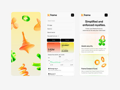 frame network: web design blockchain crypto l2 nft protocol visual identity web design web page web site web3