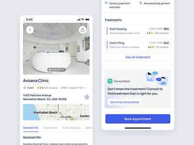 Zendenta - Dental Clinic Details in the Patient Mobile App clinic dental dentist detail clinic ehr emr healthcare hospital management medical records mobile mobile app mobile design product design saas saas dental saas design ui ux