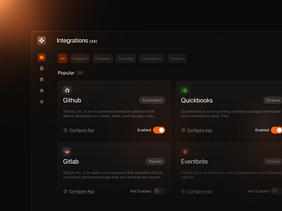 Dark Mode Tracking pt.6 clean configure design details integrations interface menu minimal navigation product design saas search select settings switch toggle ui ui design ux ux design