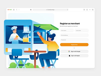 Grandfood - Registration page animation 🍱 animation delivery food illustration landing page marketplace merchant motion graphics register sign up store ui ui design