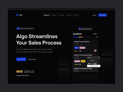 Algo - CRM Hero Design animation blue clean crm dark design hero design minimal saas ui web design website